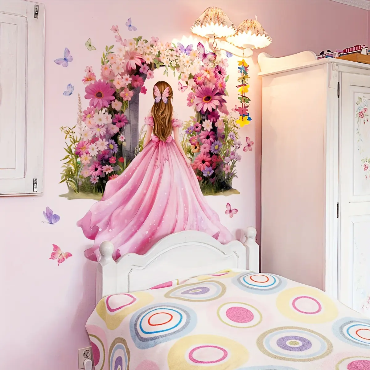 A set (30*90cm*2pcs) of pink back flower 2D flat wall stickers, Wall Stickers Decorations, home decoration self-adhesive wall stickers, Wall Decal, Decorative Sticker, Girl Room Accessories, Bedroom, Decoration Items, MS2568-KQ