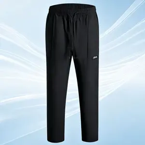 Summer lightweight loose men’s classic minimalist drawstring straight-leg mid-rise athletic casual pants; high stretch solid color sports pants—comfortable, skin-friendly, wrinkle-resistant, no ironing needed; suitable for fitness, commuting, and versatil