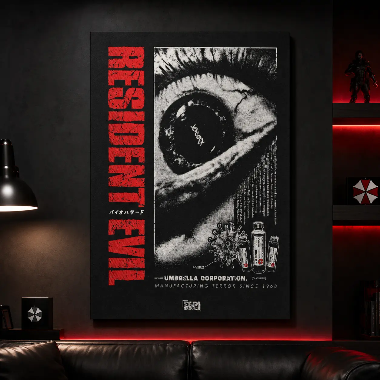 Resident Evil 1996 Poster – Nightmare / Umbrella Corp. Retro Game Wall Art, Horror Movie Canvas Print, Collectible Gamer Decor