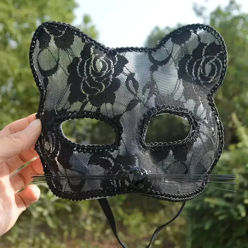Lace Cat Mask Half Face Cosplay Costume Accessory, Masquerade Masks, Perfect for Halloween Christmas Party Decorations, Twilight Masquerade, Unique Design for Dress-Up Events, Party Accessories