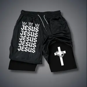 Christian Clothing Double-Layer Sports Shorts Graphic Shorts Black Shorts Camo Shorts Streetwear Shorts Men Outfits Men Short Shorts Vacation Outfits Shorts