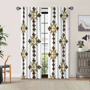 2 pieces of Ethiopian cross printed curtains, Home textile, interior decoration, semi transparent polyester fabric, durable window decorations, suitable for holiday curtains