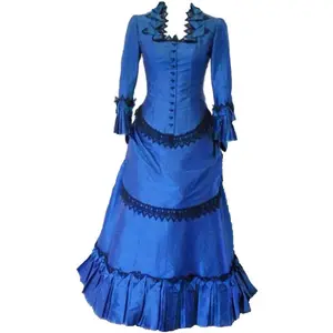 Victorian Steampunk Bustle Gown - Gothic Edwardian Evening Dress Costume Blue