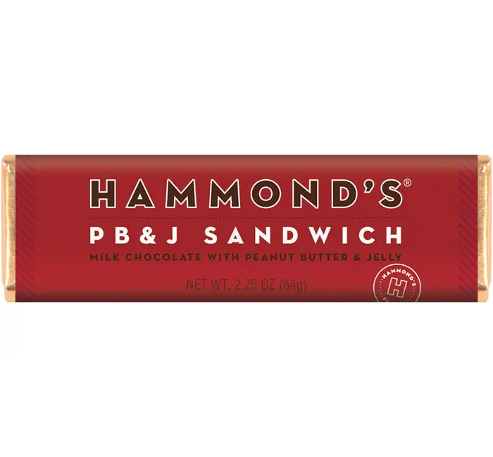 Hammond's PB&J Sandwich Chocolate Bar | Milk Chocolate with Peanut Butter & Jelly