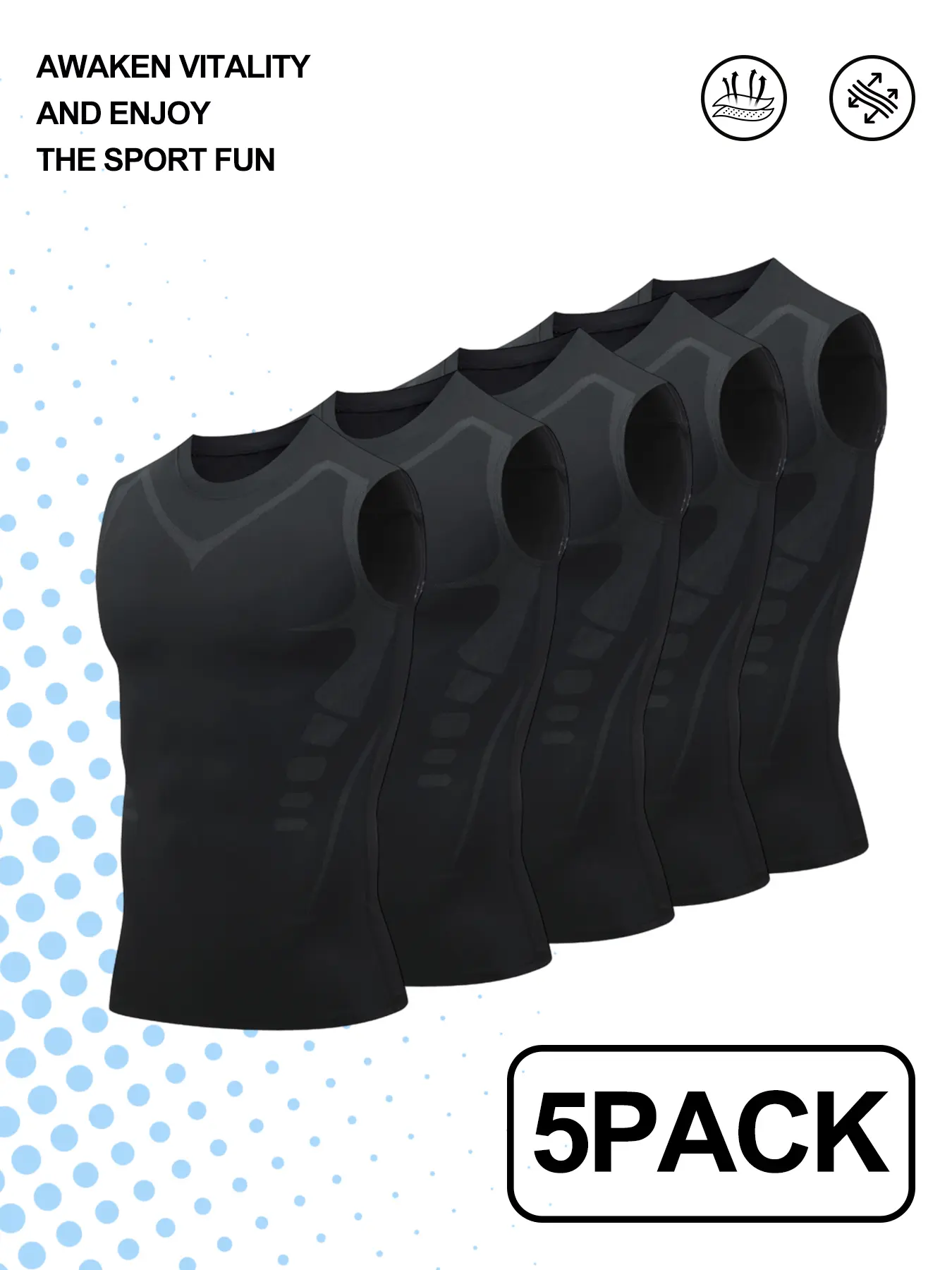 Men's 5 Pack Sleeveless Compression Shirts – Quick Dry Performance Tank Tops for Bodybuilding, Running & Fitness