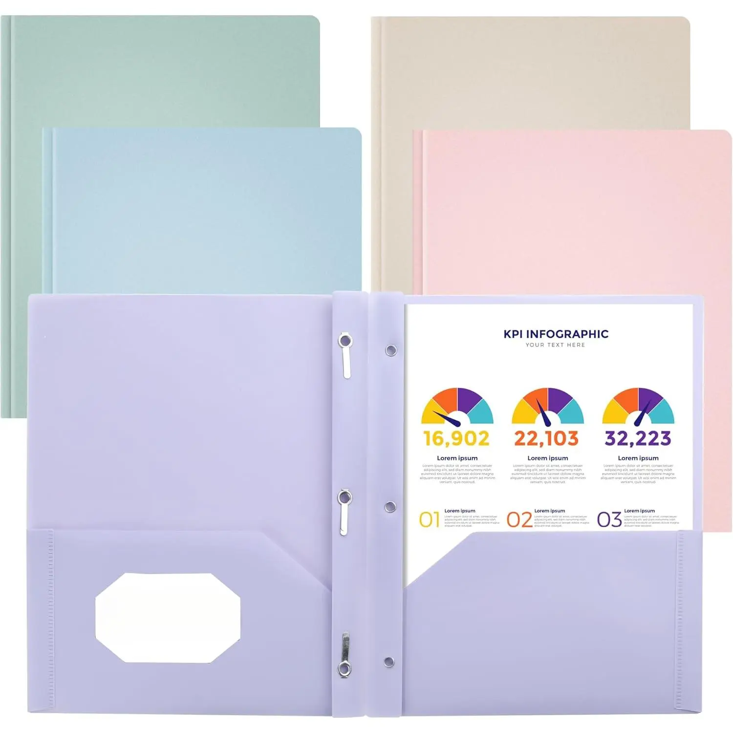 Plastic Folders with Pockets and Prong, Pack of 5, Muted Pastel Colors, Heavy Duty 2 Pocket File Folders Letter Size, Folders with Prongs for School, Home, and Office