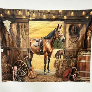 Wild West Horse Theme Party Decorations Banners, Party Decoration Supplies, 1 Count Pull Flag, Photo Props Background Cloth, Indoor and Outdoor, Home, Office Background Decoration
