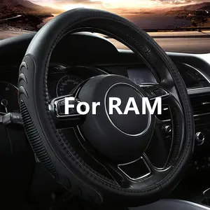 Leather Steering Wheel Cover for  Ram 1500 2500 3500, 15.5-16 Inches  Steering Wheel Cover with Anti-Slip Massage Particle (Black)