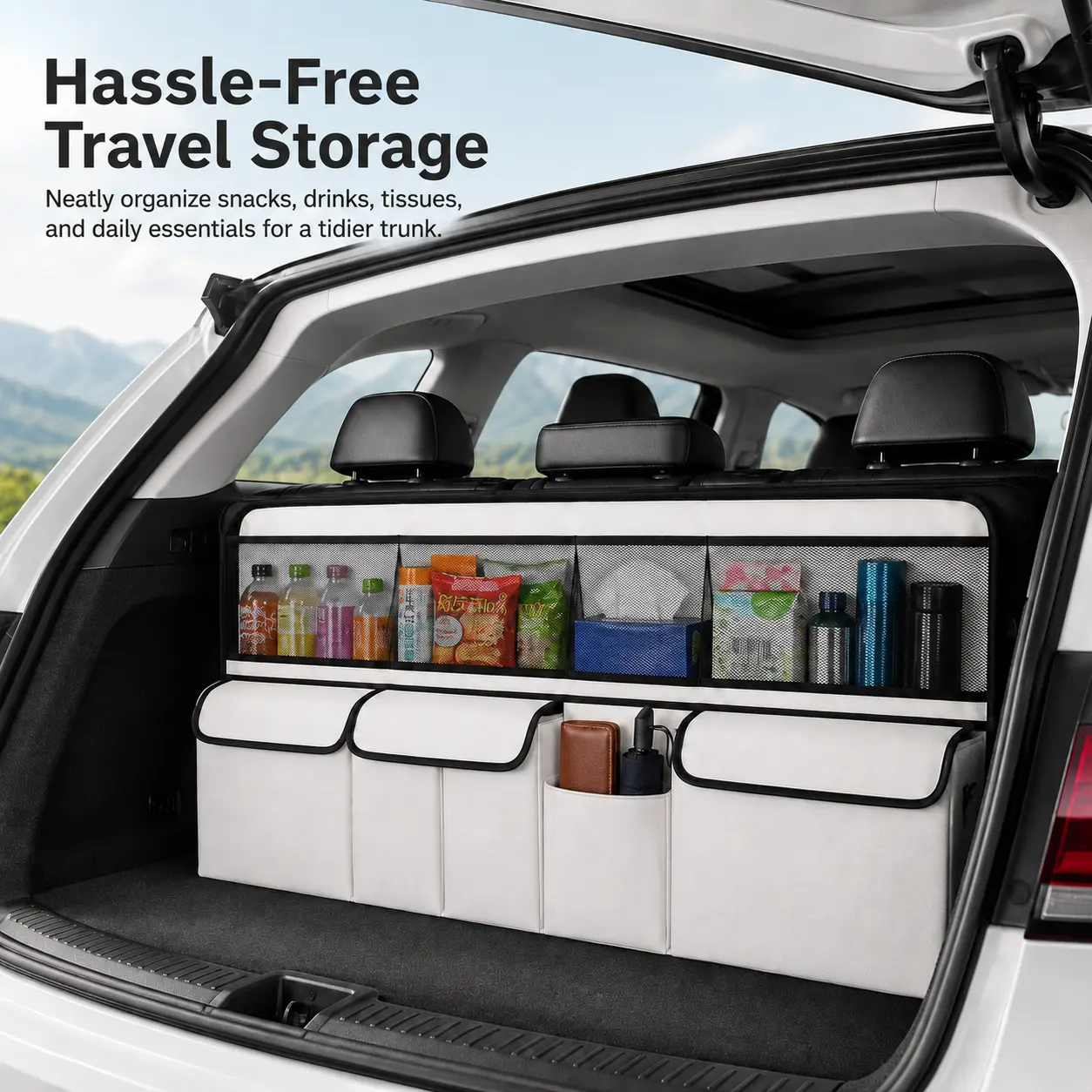 Car Trunk Storage Organizer Back Seat Hanging Bag, Multifunctional SUV Rear Seat Back Storage Pocket, Auto Cargo Trunk Accessories