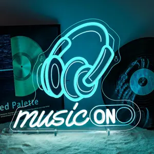 Neon Music Rhythm LED Wall Decor for Dj Studio, Music Room, Gamer Setup, USB Powered, Adjustable Brightness, Earphone Design