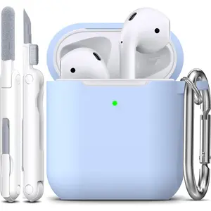 Compatible with AirPods Case Cover, Soft Silicone Protective Cover with Keychain for Women Men Compatible with Apple AirPods 2nd 1st Generation Charging Case, Front LED Visible,Sky Blue