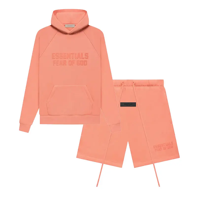Fear of God Essentials FW22 Men's Sweatshort and Pullover Hoodie 2-Piece Set Coral Fear of God Essentials FW22 Men's Sweatshort and Pullover Hoodie 2-Piece Set Coral