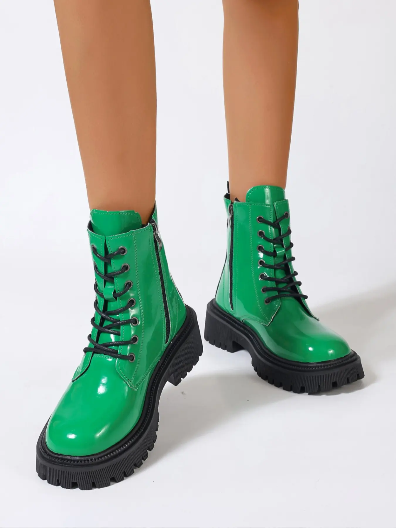 Women's Combat Boots with Laces, Stylish Preppy Letter Decor, Trendy Daily Wear Shoes, Fashionable College Style Footwear, Rubber, PU Leather Boots, Durable Boots, Casual Boots