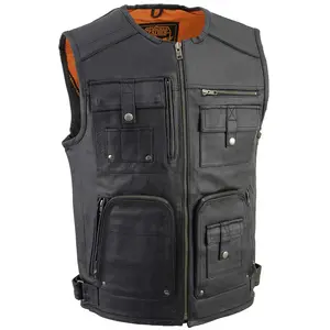 Milwaukee Leather Men's Classic Collarless Motorcycle Biker Rider Leather Vest |MLM|SH