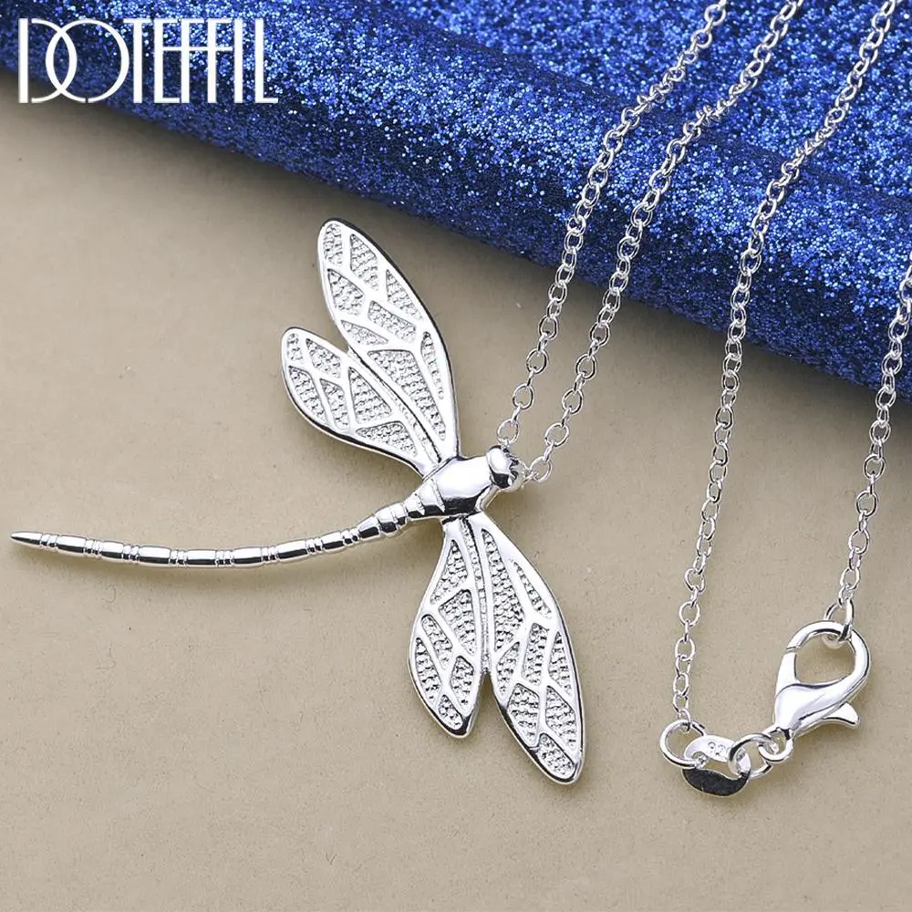 DOTEFFIL Women's Silver Adjustable 40-75cm Chain Big Dragonfly Pendant Necklace, Metal-Coated Fashion Costume Jewelry for Wedding, Engagement Events, Elegant Casual Accessory, Dragonfly Necklaces
