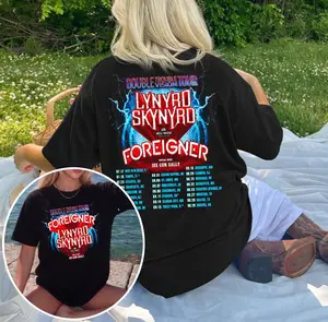 Double Trouble Double Vision Tour 2026 Fans 2 Sided Merch T-Shirt, Vintage Lynyrd Skynyrd, Foreigner Band Tour Shirt Womenswear