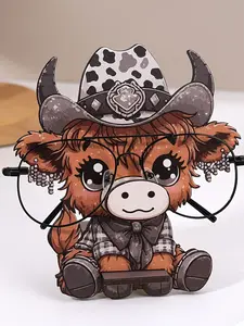 Wooden Hat-Wearing Cow Glasses Display Stand, Cartoon, Easy Assembly, Eco-Friendly, Durable, Perfect for Home Office Decor, Gift Idea