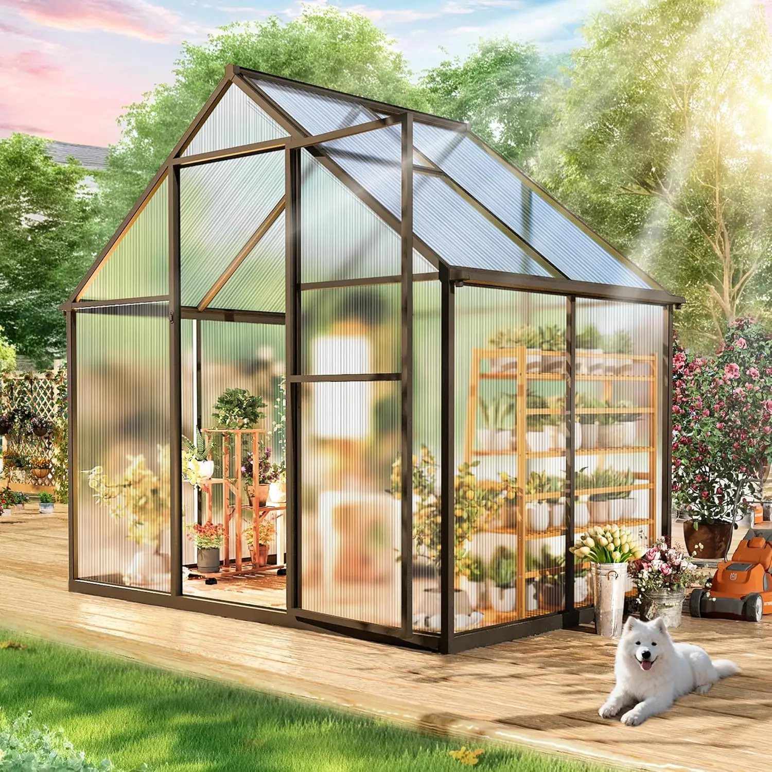 Wanan 6x4FT Outdoor Polycarbonate Greenhouse, Quick-Assembly, UV-Protected, Heavy-Duty Windproof Aluminum Frame, Adjustable Roof Vent for Backyard, Garden Use
