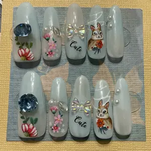 Beautiful, Hand Crafted & Designed Size Large Press On Nails Set #034