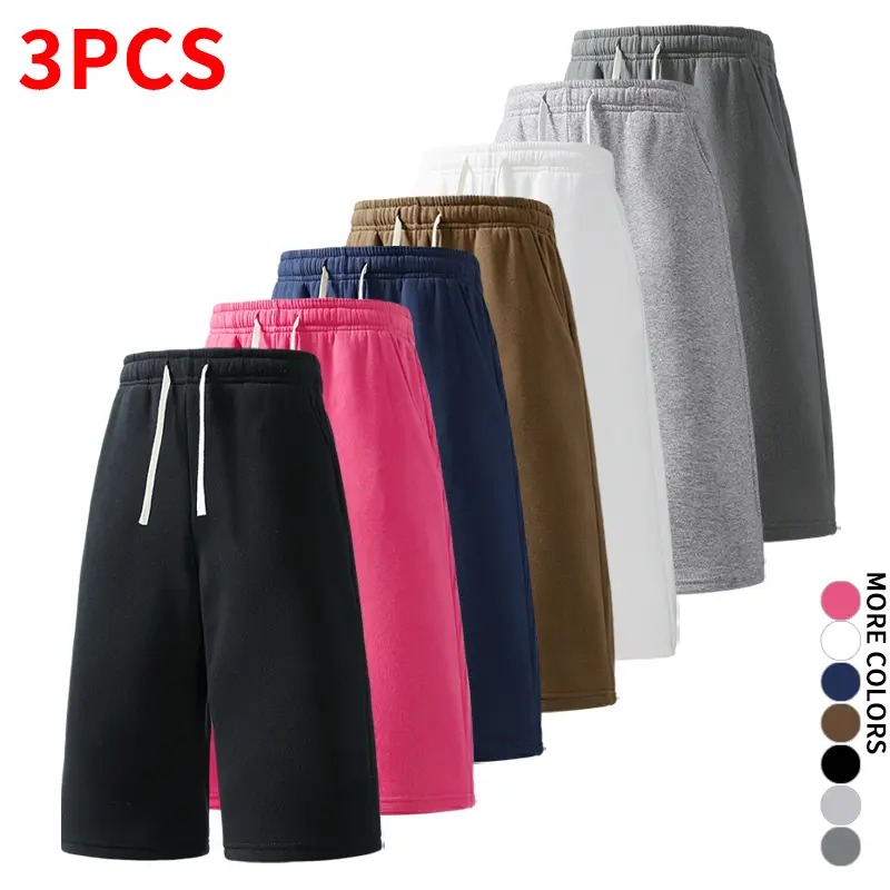 Unisex 3-pack loose 7-inch athletic shorts with elastic waistband and blended fabric Bermuda shorts, fashionable loose street-style shorts, Father’s Day gift