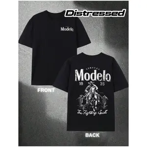 Men'S Western Cowboy Graphic T-Shirt - Navy Blue, Distressed Lettering, "Modelo 1925" Design with Cowboy Illustration, Breathable & Machine Washable, Regular Fit Short Sleeve Tee for Casual Wear, Cowboy T Shirts