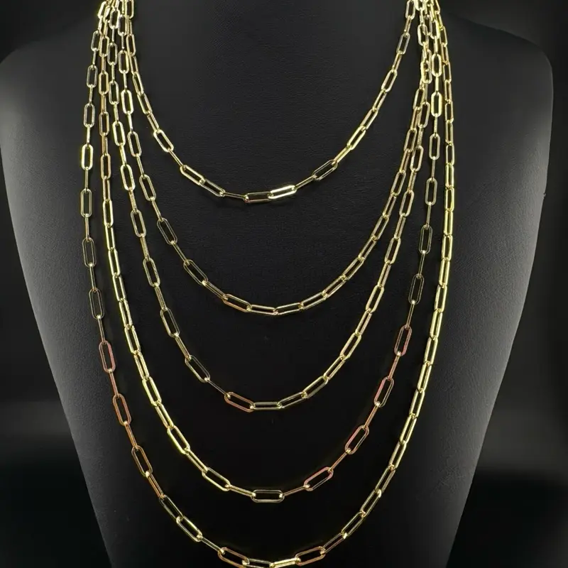 10k Gold Paper Clip Chain, 3.3mm Thickness, 16-24” Adjustable Length