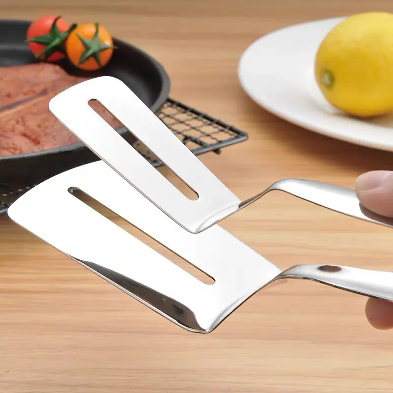 Multi-functional Stainless Steel Fish Spatula Tongs, Dual Use Flip & Clamp Kitchen Tool for Steak Shrimp Veggies BBQ, Dishwasher Safe Grill Accessories