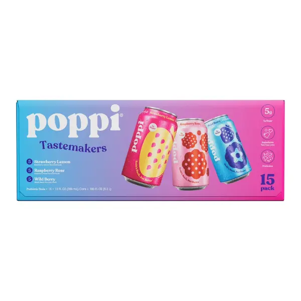 Poppi Prebiotic Soda Tastemakers Variety Pack (15-Pack) | Delicious Gut-Friendly Refreshment!