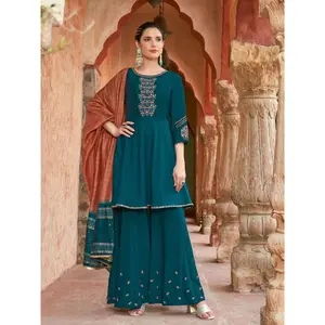 Tas Teal Chinon Sharara Suit