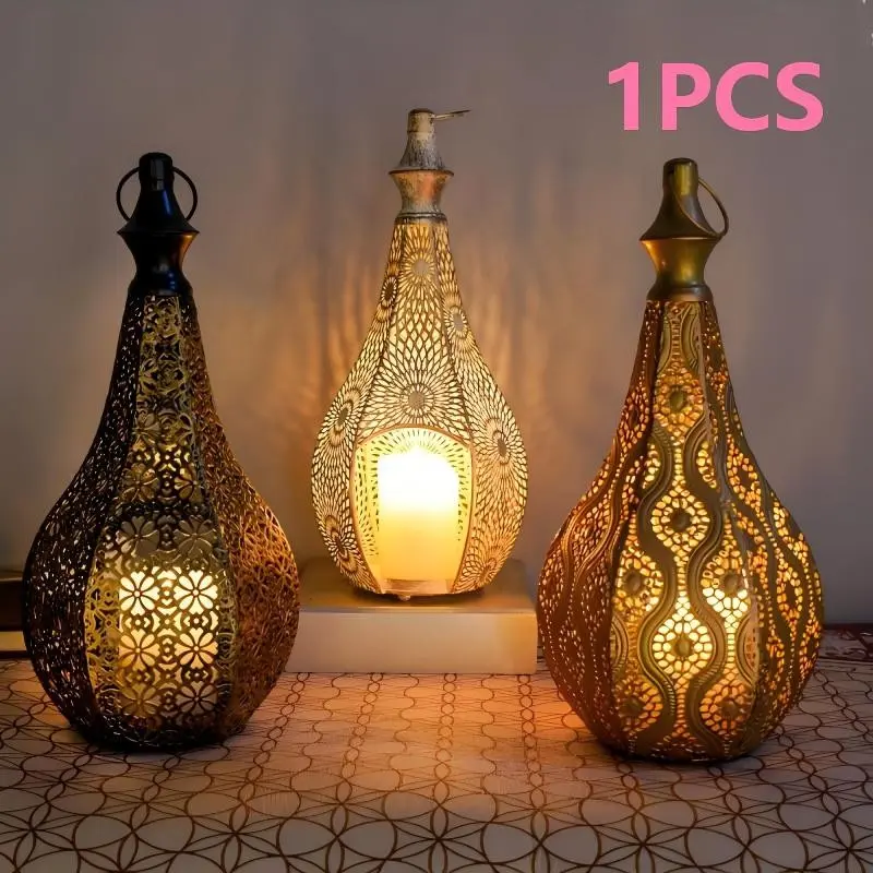 Elegant Metal Lantern Candle Holder Vintage Candle Stand - Home Decor Tabletop Lantern, Interior Decoration Accessories, Metal Candle Holders, Suitable for Chinese New Year and Ramadan Celebrations (Candles Not Included)