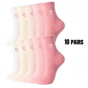 10 Pairs Women's Valentines Heart Fuzzy Socks - Soft Slipper Fluffy Mid-calf Warm Socks Valentines Galentines Gifts cashmeresocks