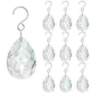 10 Piece 38mm Crystal Dreamcatcher Teardrop Lamp Parts, Hanging Crystal Prism Pendants with Hooks, for Lamps, Lighting, Windows, Christmas Tree Decorations