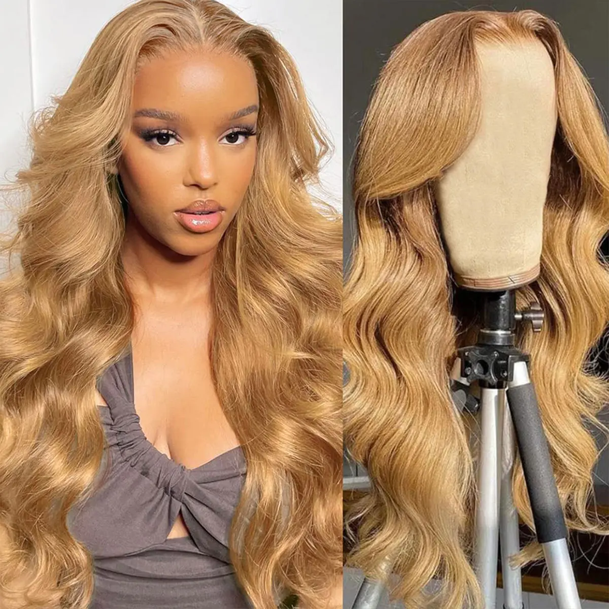 [Limited Deal] OQ HAIR Honey Blonde 7x5 Body Wave Wear Go Wig Human Hair 220% Density #27 Colored Glueless Lace Front Drawstring Wigs Pre Everything