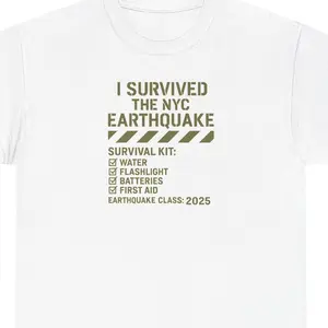 I Survived the NYC Earthquake of 2025 T-Shirt Military Stencil Survival Tee Fitted Short Sleeve Crew Neck Casual Minimalist Authentic Summer Tops Green Cotton Print