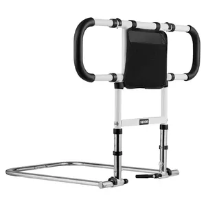 Bed Rail for Elderly, Foldable & Extendable Bedside Assist Rail with Side Handles & PU Handrail, Adjustable Height Carbon Steel Pipe Bedside Cane, Senior Bed Bar Fits King, Queen, Full, Twin