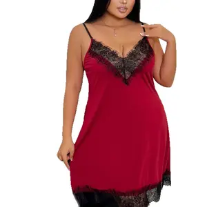 5XL Plus Size Open Back Lace Lingerie Dress, Curvy V-Neck Christmas Holiday Sleepwear