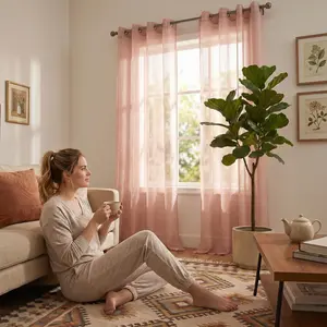 Cozy Curtain 2pcs 52x95 inch Solid Color Window Curtains, Soft Bamboo Gauze Yarn Fabric, Classic Grommet Top Design, Elegant Home Window Drapes for Bedroom Living Room Decoration L12