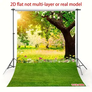 1PC,2D Flat 2D Spring Garden Big Tree Lawn Photography Backdrop, 2D Flat Photo Cloth, Shooting Prop for Kids & Adults, Studio Theme Background Decoration, Hot - selling in Cross - border E