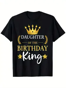 Birthday T-Shirt for - Black 100% Short Sleeve Crewneck Featuring Golden Letters And Crown Design, Relaxed Fit Casual Party Wear, Comfortable And Breathable Outfit for Birthdays, Family Gatherings, And Special Events - Perfect Gift