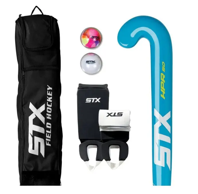 Field Hockey Junior Starter Pack - 30 in HPR 50 Stick, Youth Reversible Shin Guards, Black Prime Stick Bag, 2-Pack of Field Hockey Balls