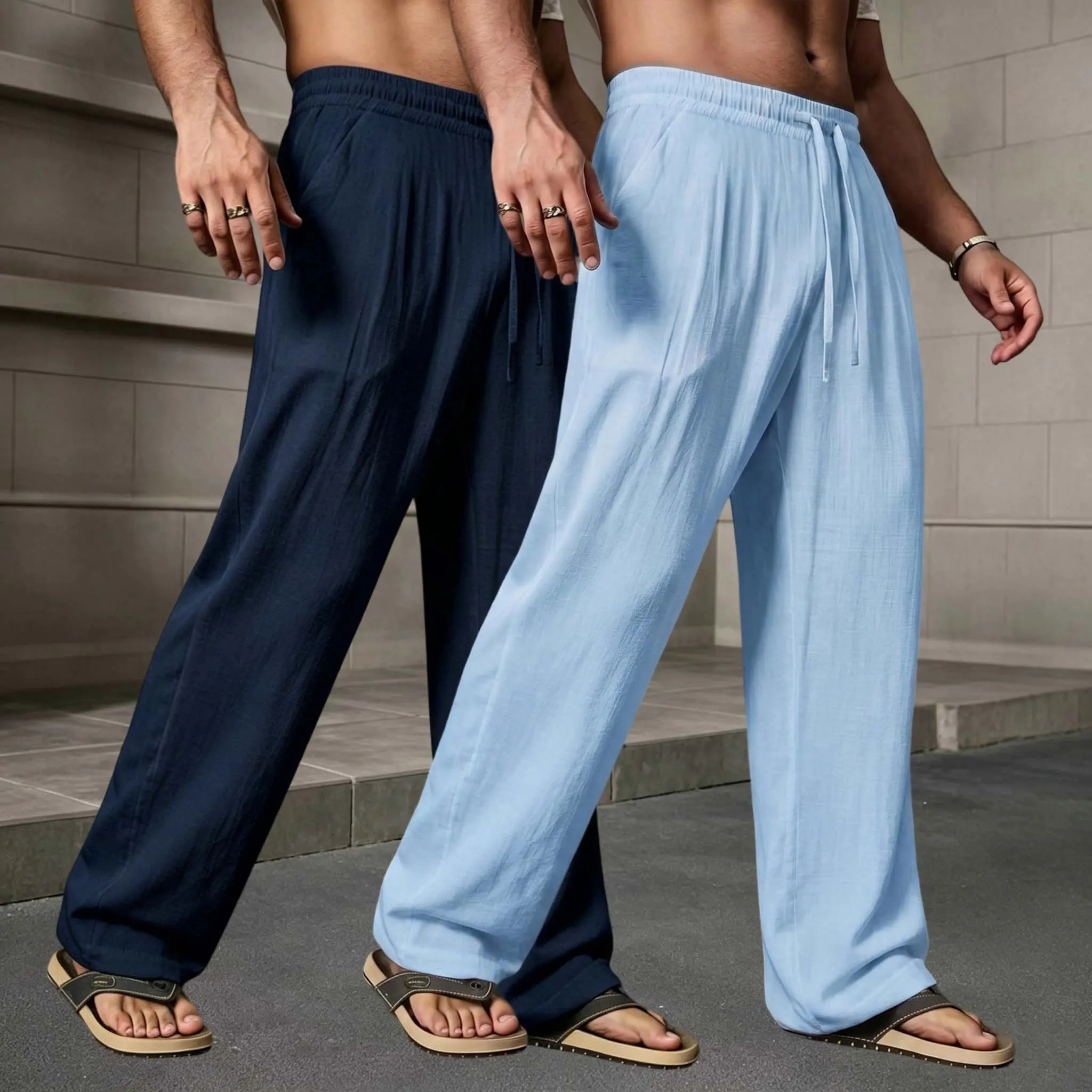 2-Pack Men’s Casual Pants – Summer Loose Wide-Leg Straight-Leg Long Pants, Stylish and Versatile for Everyday Wear