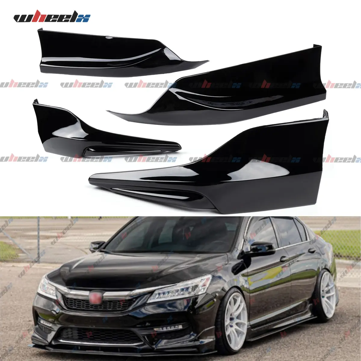 2016-2017 Honda Accord 4-Door - 4-Pieces ACR Style Black Front/Rear Bumper Corner Lip Splitter Kit, (Excl Sport & Sport Special)
