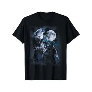 Men's Wolf Howling Moon T-Shirt 100% Cotton Black Wolf Pack Full Moon Night Sky Print White Wolf Head Cubs Loose Fit All Season Short Sleeve Casual Wear S 5XL