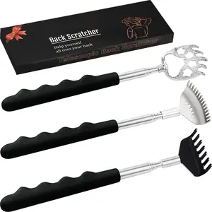 Yiepis Father's Day Gift 3 Pack Telescoping Back Scratcher Metal Portable with Rubber Handles Extendable Massager Tool in Beautiful Box Stocking Stuffers for Men Women Kids Adults Black Body Care