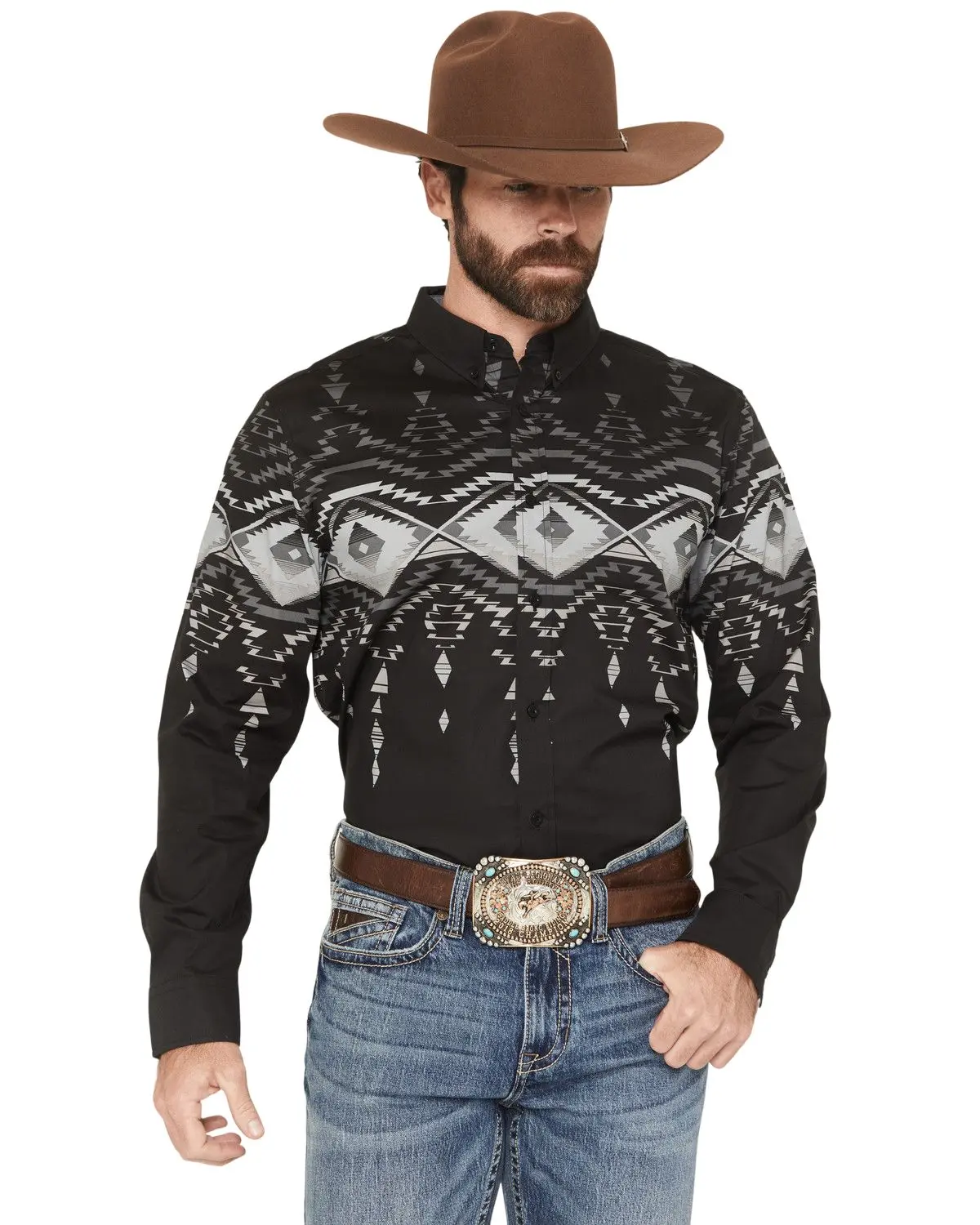 Rank 45 Men's 45&Reg; Men'S Highway Man Southwestern Border Long Sleeve - Rmho25w9-Blk