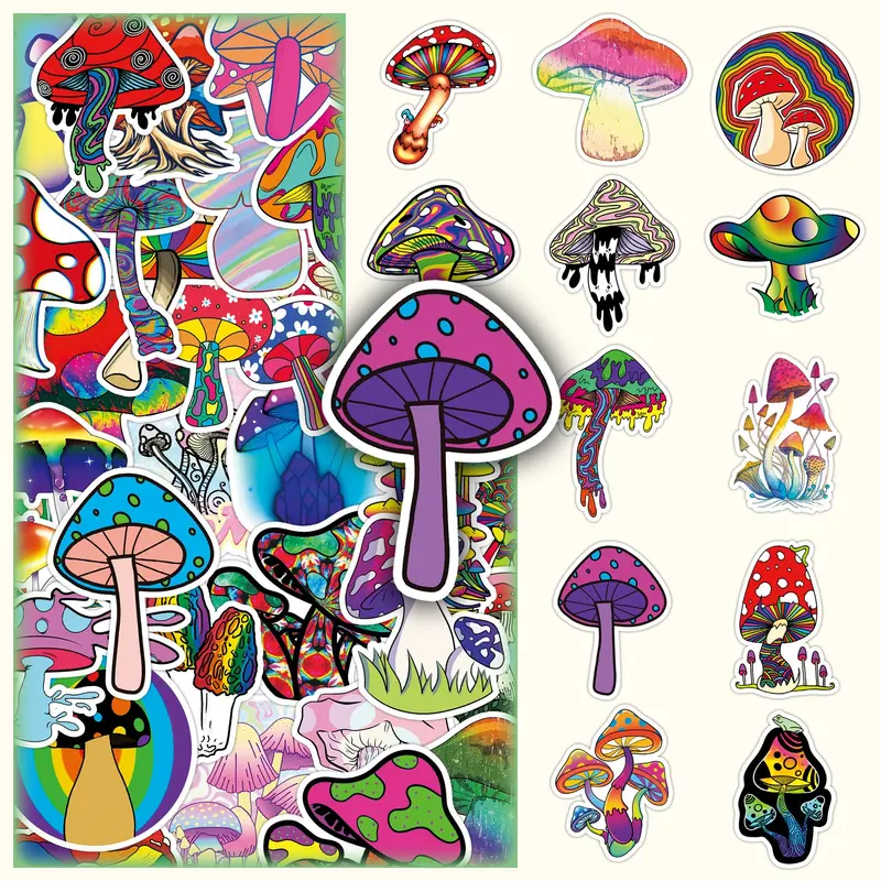 Mushroom Pattern Sticker, 50pcs/set Colorful DIY Decorative, Scrapbooking & Stamping Supplies for Journal Making, Sticker Packs