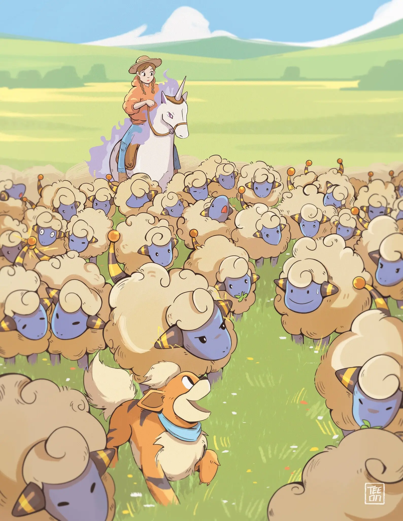 The Odd Sheep- Mareep Prints, Growlithe, Ditto, Landscape Pokemon Print