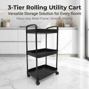 3-Tier Rolling Storage Cart with Wheels – White or Black
