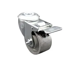 Service Caster SCC-BHTTL20S314-SSS Semi Steel Cast Iron Swivel Bolt Hole Caster - Lockable Swivel Wheels, 3x1.25 in. Silver Wheel, Total Locking Brake, Lockable Wheels