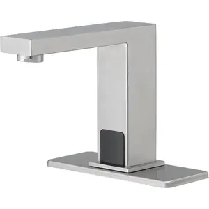 Commercial Bathroom Touchless Faucet, Motion Activated Hands-Free Faucet, Mixer Tap Control Box and Mixing Valve, Brushed Nickel